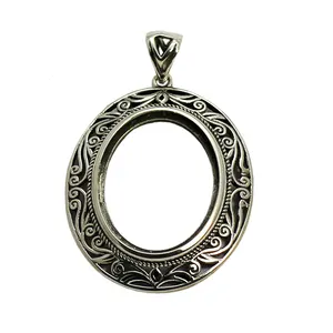 Beadsnice wholesale 925 sterling silver oval setting for necklace making fashion charm pendant ID 32282