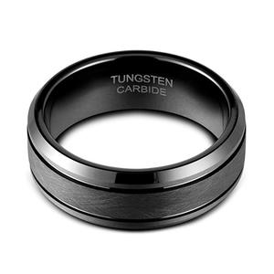Bijoux en tungstène Fabricant 8mm Brossé Finition Noir Anneau De Tungstène pour Hommes et Femmes - Product Image 2