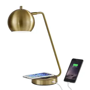 Lavoro industriale in ottone per la lettura di lampade da tavolo con porta USB lampade da comodino con caricatore wireless lampe bureau