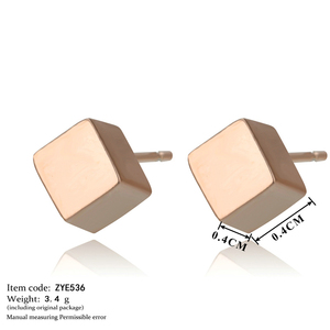 <strong>Top</strong> Quality Concise Cube Stud <strong>Earrings</strong> Rose Gold Color for Women Girl Party Birthday Fashion Jewelry Wholesale E536 - Product Image 3