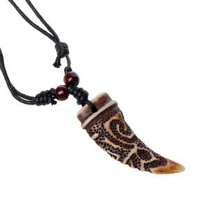 Hot Selling Resin Cow Horn Necklace With Adjust Black Cotton Rope Fashion Men Jewelry