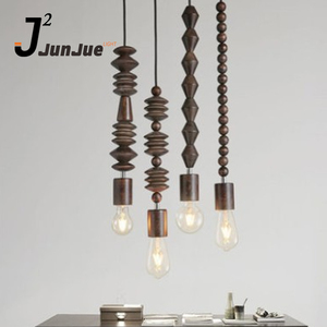 Cổ Điển Gỗ Treo Bán Buôn Ánh Sáng Mặt Dây Chuyền Dây Bằng Gỗ Hạt Retro Rắn Duy Nhất Đầu Đèn Log Nghệ Thuật Đèn Chùm Cho Thanh - Product Image 4