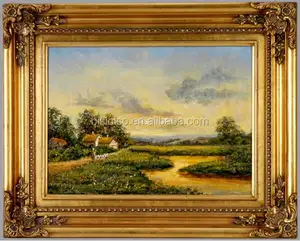 Clássico Antique Ouro Esculpida Quadrado Emoldurado Pintura A Óleo, Paisagem Pintura A Óleo Handmade