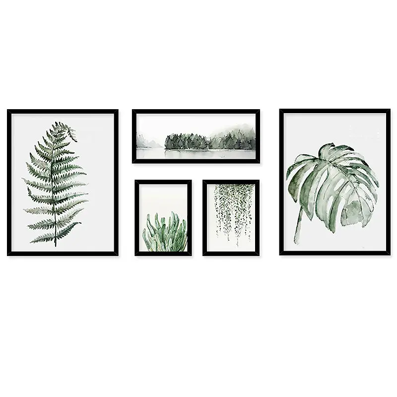 현대 녹색 식물 캔버스 인쇄 예술 유화, 벽 장식 그림