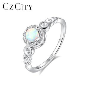 CZCITY <strong>Opal</strong> Engagement Wedding <strong>Ring</strong> 925 Silver Tiny CZ Around Round Rhodium Real <strong>Gold</strong> Plate Women <strong>Rings</strong> - Product Image 1