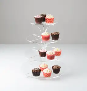 Düz-Packable 4 Tier Şeffaf Akrilik Yuvarlak Piramit Cupcake Standı