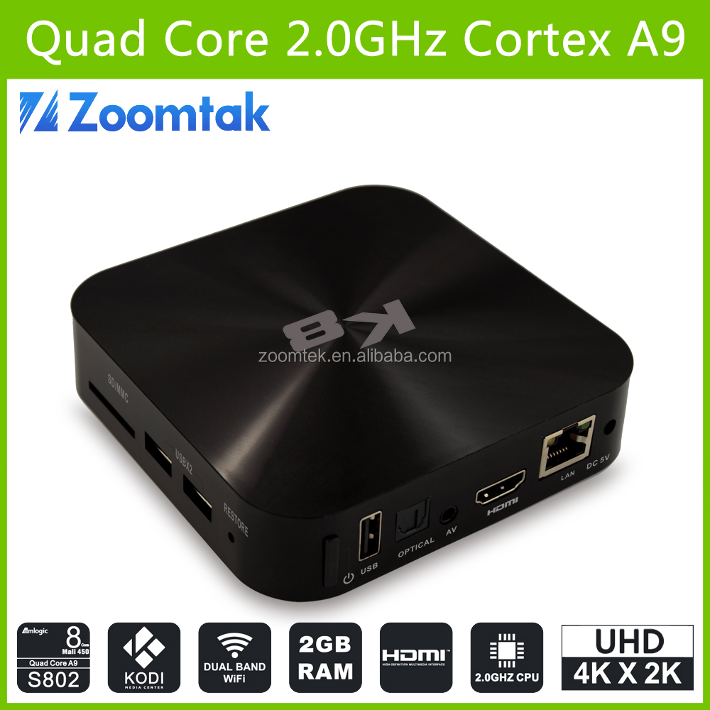 Amlogic S802 4 k quad core KODI 15.1 tv caja androide con 2 G RAM 8 G Flash