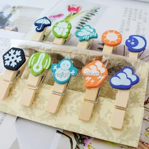 wooden crafts mini pegs clothes clips with weather design wooden crafts pin for kids as gifts