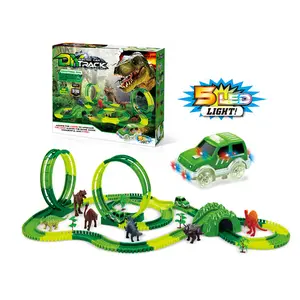 New Dinosaur Tracks Car Toy Magic 360 Loop Tracks Set With Dinosaur,5 LED car