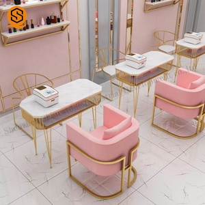 Mesas <span class=keywords><strong>de</strong></span> <span class=keywords><strong>Manicura</strong></span> Pequeñas <span class=keywords><strong>de</strong></span> Metal Dorado y Mármol Blanco para Salón <span class=keywords><strong>de</strong></span> Belleza, Venta al por Mayor - Product Image 1