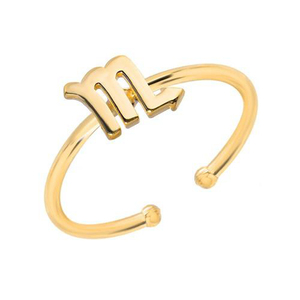 Chevalière en acier inoxydable plaqué or 18K, anneau de doigt minimaliste, zodiaque, Non polissage, tendance, bijoux pour cadeaux, 1 pièce - Product Image 5