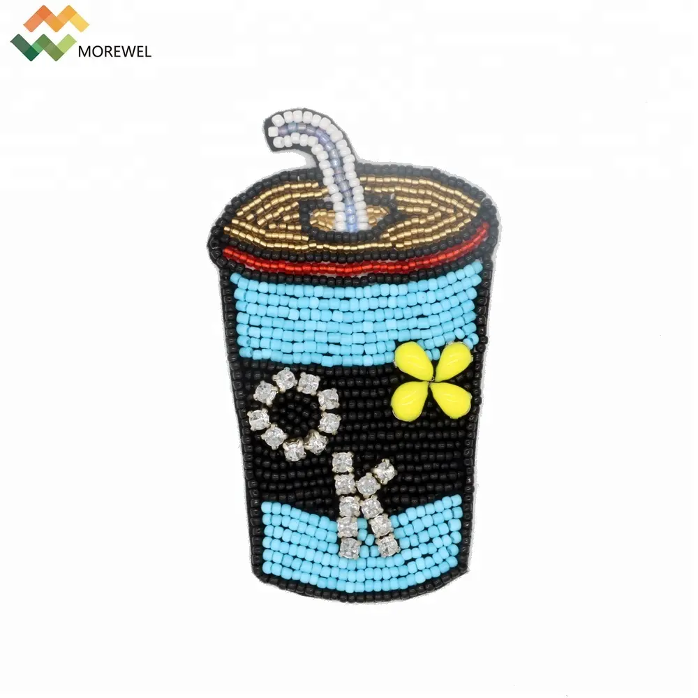 Wholesale Handmade Drink Cup Design Crystal Beads Rhinestone Embroidery Accessories Patch Brooches