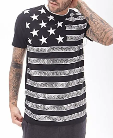 Wind stripe T-shirt man stars tribe,Abstract the American flag T-shirt,The stars and tribal wind printed stripe shirts