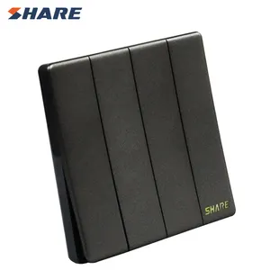 SHARE Factory New UK Type250V 16A Black Big Panel Push Button 4 Gang 1 Way Wall Switch 86*86mm 15 years Warranty