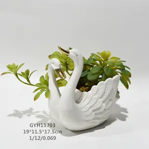 Desain Angsa Lucu Kecil Keramik Bentuk Hewan Penanam Bunga untuk Dekorasi Desktop