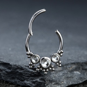Giometal ASTM F136 Titanium Gem Beaded CZ Hinged Segment Ring Nose Jewelry Daith <strong>Piercing</strong> Earrings Body Jewelry <strong>Septum</strong> <strong>Clicker</strong>
