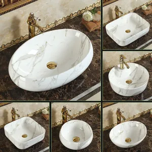 बाथरूम संगमरमर काउंटर शीर्ष चीनी मिट्टी बेसिन संगमरमर अंडाकार आकार बेसिन में सस्ती कीमत भारत
