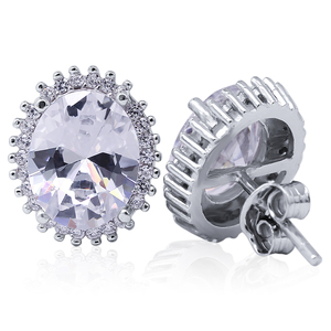Boucles d'oreilles POLIVA Princesse Diana <span class=keywords><strong>William</strong></span> Kate Engagement Oval Created Blue Sapphire White CZ Hola Cluster Argent 925 - Product Image 6