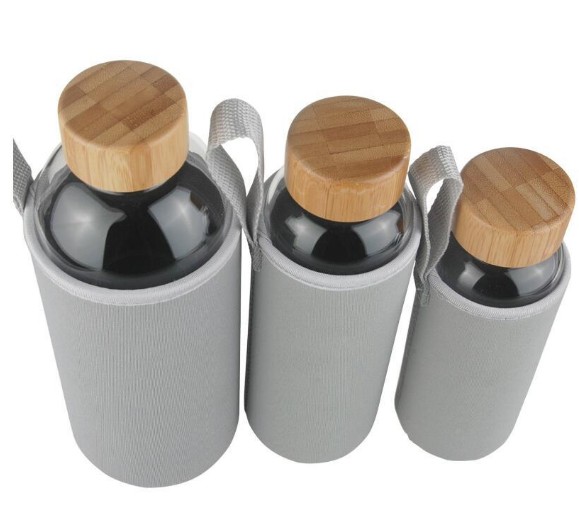 Wholesale High Quality Borosilicate Glass Travel Bottle With Bamboo Lid Glass Sport Water Bottle