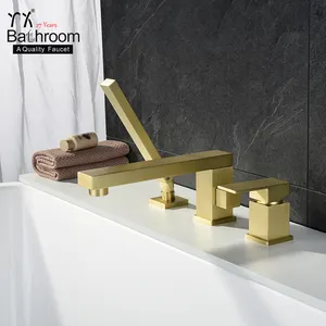 YX Bathroom 3 hole Gold brushed deck mounted bathtub faucet