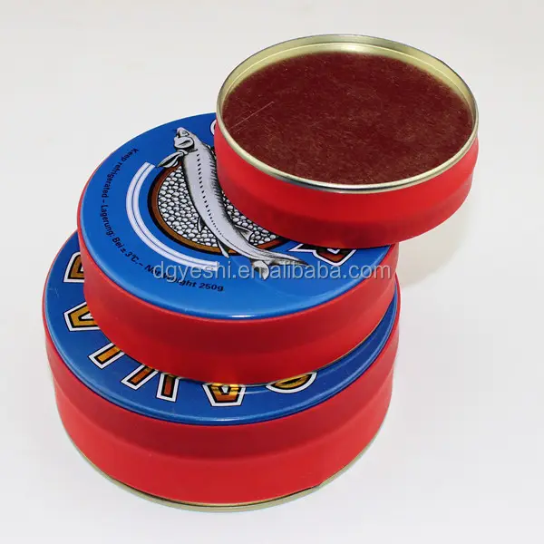 custom Vacuum caviar tins with red rubber metal good tin boxes packaging