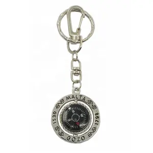 Wholesale Fancy cheap custom 3D rotating metal brass silver compass keychain with hook for promotion gift