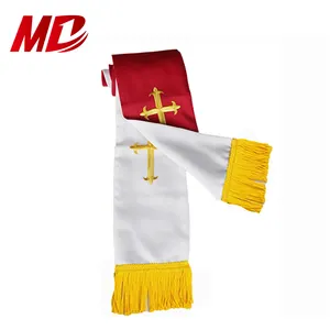 Church Tassel Stole Embroidery Cross Reversible Clergy Stole with Fringes on both ends
