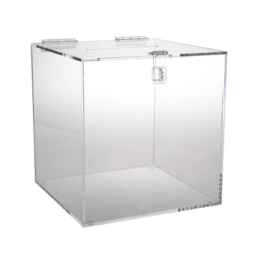 Clear Acrylic Ballot Box Cube with Hinged Lid