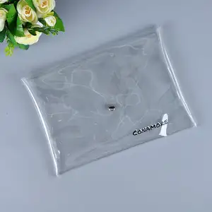 Kantong Plastik Segel Panas Profesional Logo Kustom Kantong Pvc Bening dengan Tombol