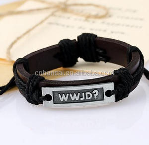 Bracelet manchette en cuir véritable avec lettres de jd, manchette, à la mode, pour femmes et hommes, (WWJD), cadeaux - Product Image 5