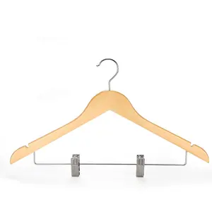 LINDON Cintres d'uniformes en bois à bas prix avec clips en métal pour vêtements, pantalons et jupes Logo personnalisable