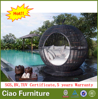 Lit de soleil en rotin de jardin, lit de repos en rotin, mobilier d'extérieur