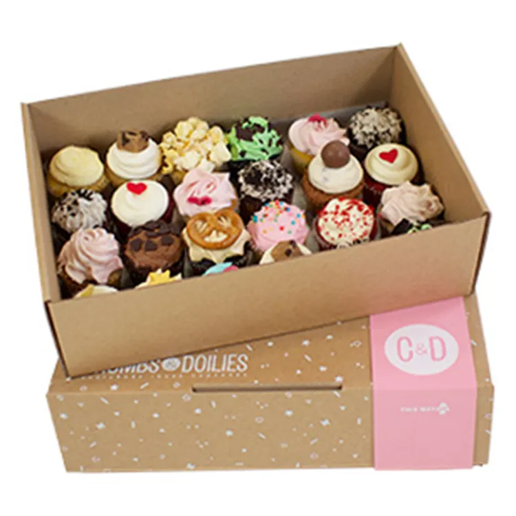 Kotak Makanan Kue Sekali Pakai Kertas Dilapisi 24 Cupcake Kotak Kertas Kraft Gading dengan Jendela