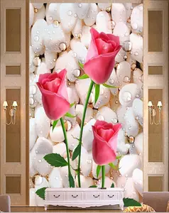 HD 3D Gocce Rosa Tulipano Carta Da Parati Corridoio Corridoio Carta Da Parati Fiore di Carta Da Parati