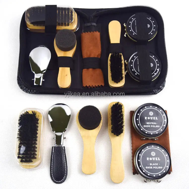 Best quality 8pcs accessories black pu leather shoe cleaning kit