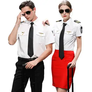 Kunden spezifische weiße Pilot Airline Uniformen Shirts Atmungsaktives Hemd mit Schulter klappen