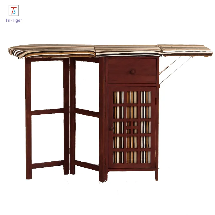 Blanco antiguo plegable mesa de hierro moderno de mimbre de gabinete de madera con tabla de planchar