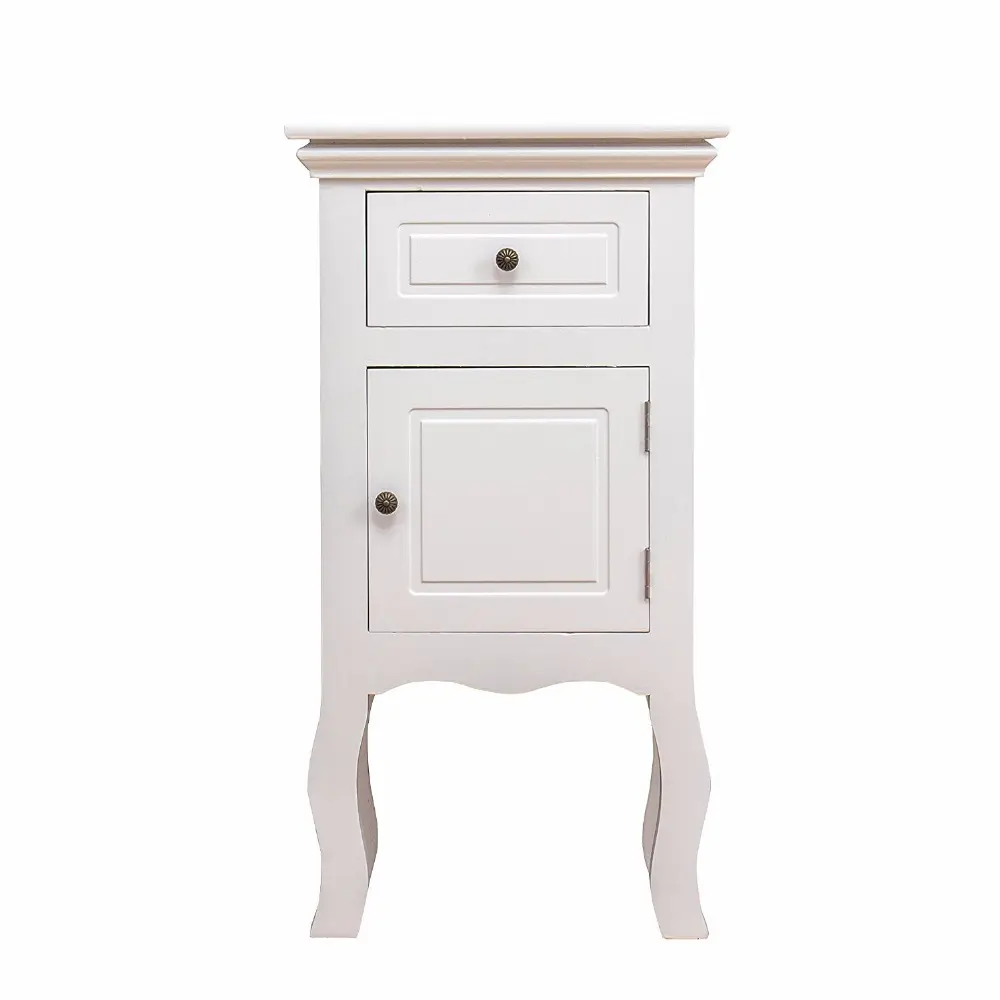 Furniture Wood White 1-Door 1-Drawer Bedside Nightstand