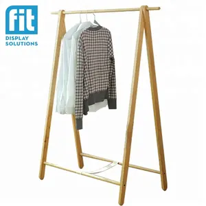 hot sale simple design solid wood bedroom clothes display rack A frame design foldable portable garment stand