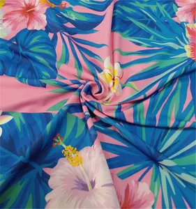 Tissu de maillot de bain en nylon et spandex à imprimé tropical hawaïen, extensible dans les 4 sens