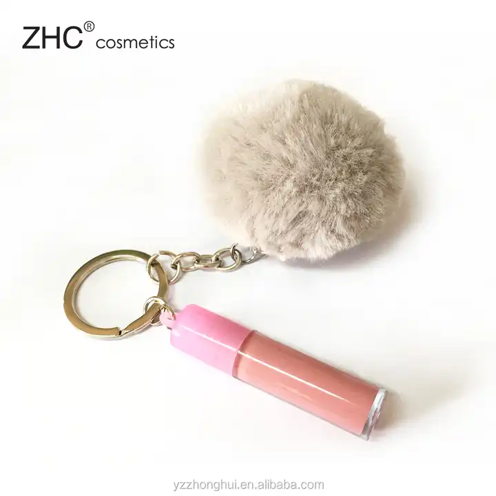 Source ZH3080 Promotional mini lip gloss kit with cute pompon and keychain  for child on m.