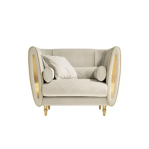 Dubái-sofá de terciopelo con decoración de acero inoxidable de lujo