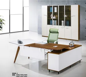 Furnitur Meja L MDF/MFC Modern 6 Kaki Meja Kantor Modern dengan Kabinet Samping dengan Laci Furnitur Kantor Meja