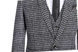 TZ030 abiti da <span class=keywords><strong>uomo</strong></span> blazer <span class=keywords><strong>Slim</strong></span> <span class=keywords><strong>Fit</strong></span> Plaid grigio monopetto matrimonio sposo Prom Business <span class=keywords><strong>smoking</strong></span> formale - Product Image 5