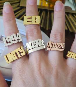 Shangjie Block Letter Personalized 14k Gold <strong>Name</strong> <strong>Ring</strong> Custom <strong>Rings</strong> - Product Image 4