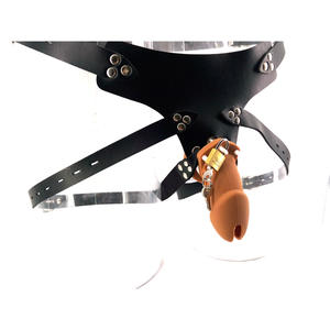 QC02B 10 centimetri Marrone CB6000 gabbia di castità <span class=keywords><strong>silicone</strong></span> con la cinghia dildo per il maschio dispositivo di castità faak del sesso negozio - Product Image 3