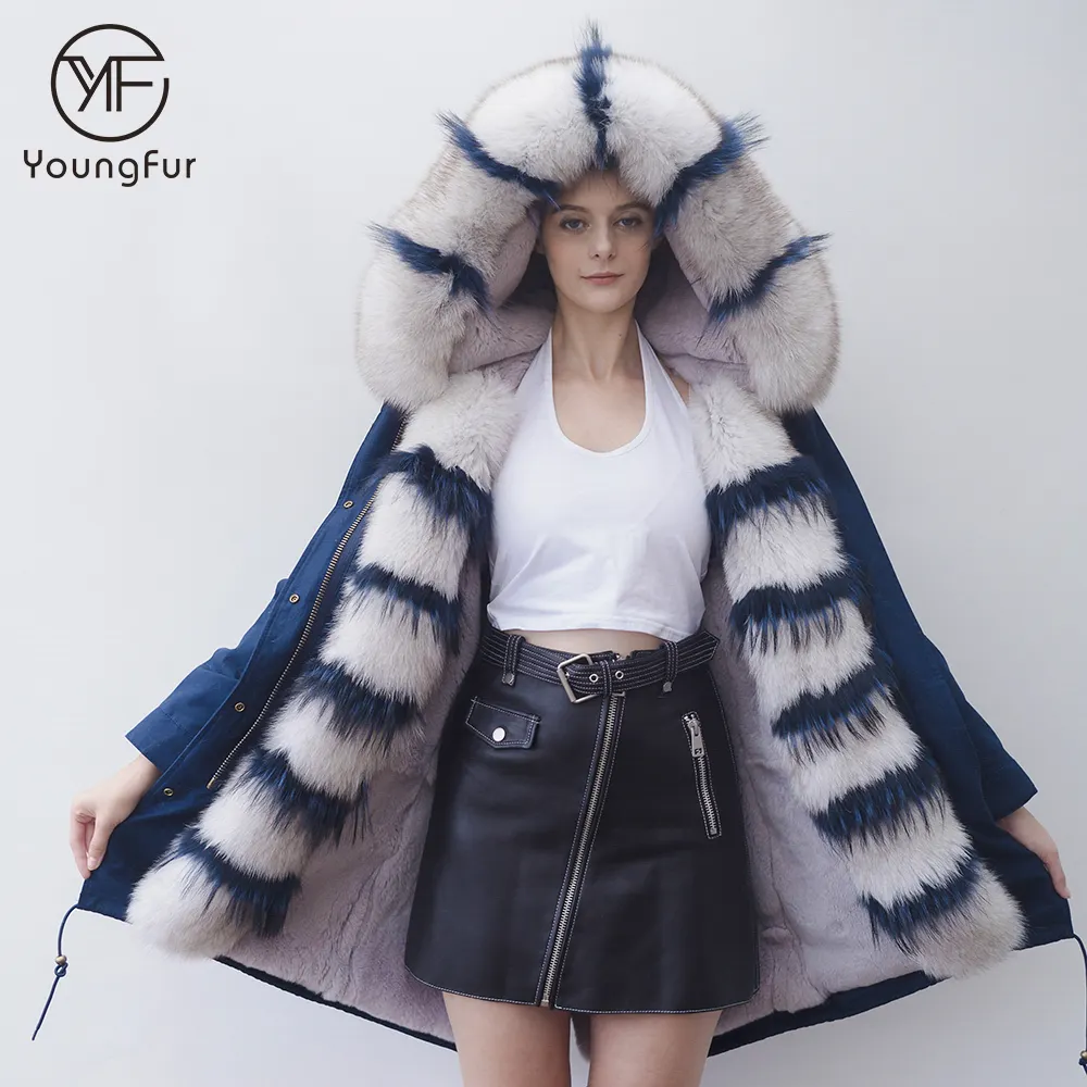冬の女性のキツネの毛皮のコート暖かいフードパーカーレディースジャケットアウターファッション冬のコート