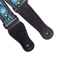 Guitar Strap Jacquard Weave Hootenanny Style & Genuine Leather Ends- Woven Braided Adjustable Strap