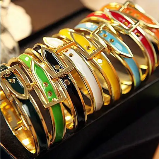Hohe qualität emaille gold gürtel armreif armband mode gürtel schnalle armreif armband