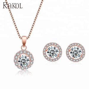RAKOL SP266 Simple Crystal <strong>Bridal</strong> <strong>Jewelry</strong> <strong>Set</strong> CZ Zircon Round Pendant Necklace Earrings <strong>Set</strong> - Product Image 3